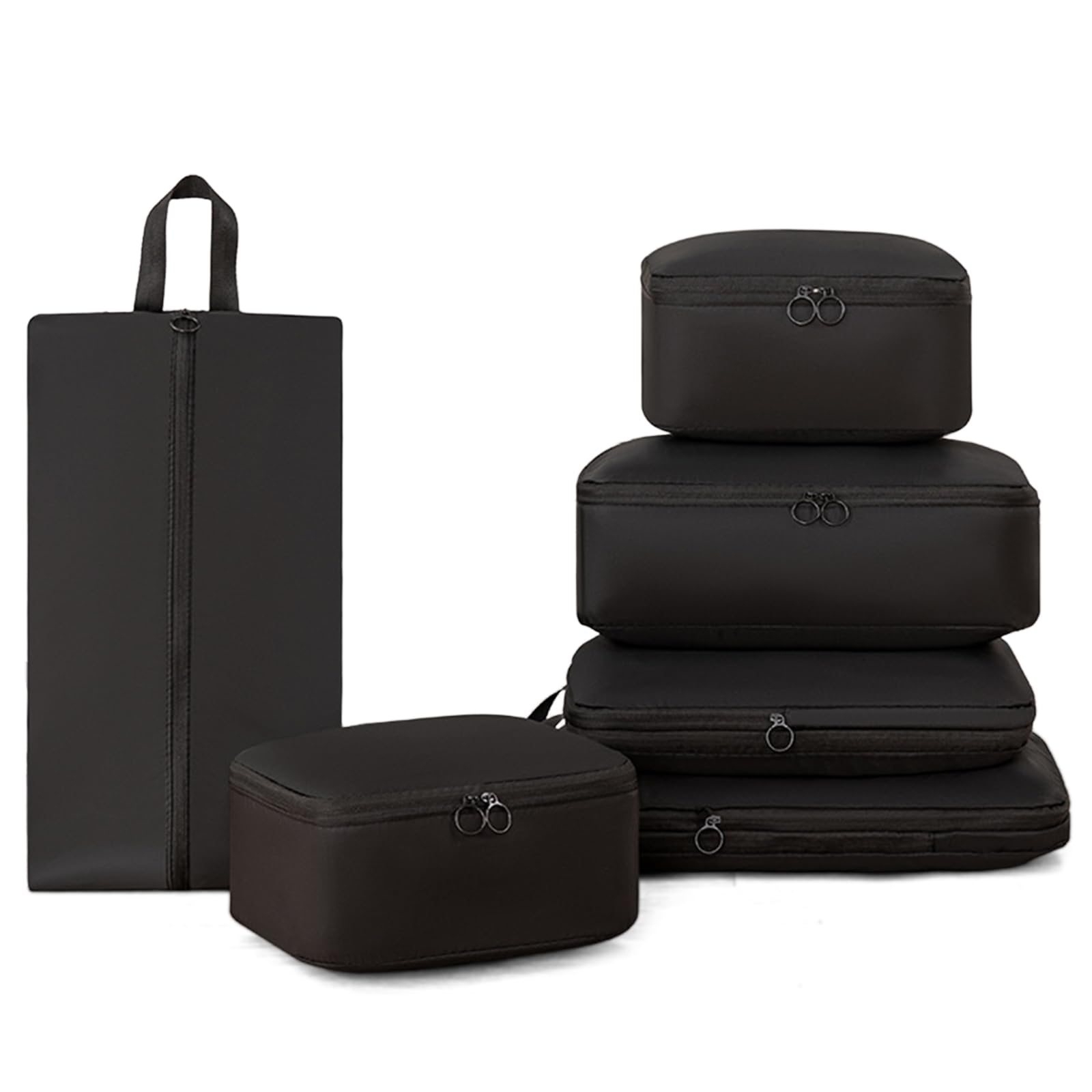 Organisateur Valise 6 Pièces Compression – Cubes De Rangement Voyage Étanches Noirs, Gain De Place Imbattable Pour Bagages
