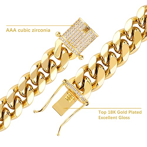 putouzip Miami Cuban Link Chain Set For Men 18K Gold Plated Stainless Steel 10/12mm Curb Bracelet Necklace Diamond Chains2