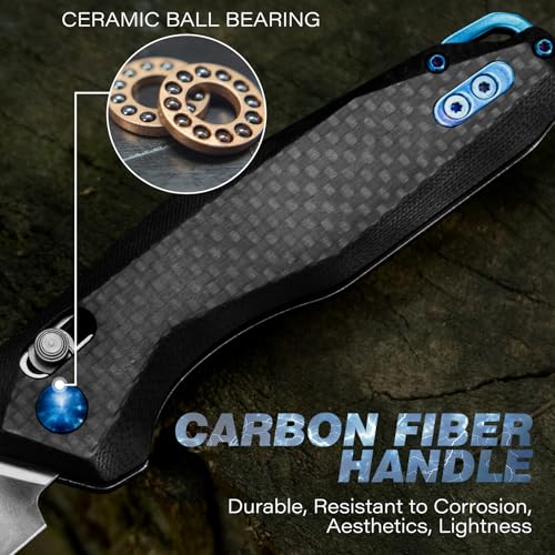Image of Dispatch Axis Lock Folding Pocket Knife with Clip, 3.27 inch D2 Steel Blade and Carbon Fiber Handle, Camping Folding Knives for Men Women Hiking Survival Pocketknife