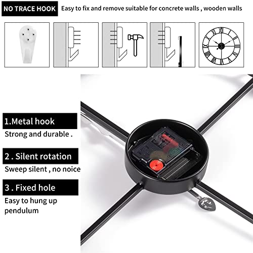 Large Wall Clock Metal Retro Roman Numeral Clock, Modern Round Wall Clocks Almost Silent, Easy To Read For Living Room/Home/Kitchen/Bedroom/Office/School Decor (Black, 16 Inch) #TOP5