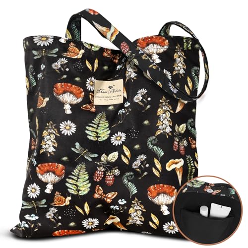 Miss Adola Bolsa feminina de algodão estética – Bolsa de ombro reutilizável com fivela para academia, viagens, trabalho, Plantas de cogumelo, One Size