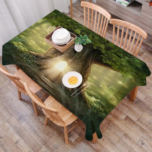 DALEXHM Mantel Mesa Rectangular 137x183 cm,Un árbol en el Bosque con una Puerta Que Brilla con Luces Brillantes.,Durabilidad y Fácil Limpieza para tu Mesa - Mantel Hule Antimanchas e Impermeable