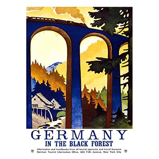 Wee Blue Coo Resa svart skog Tyskland viaduct tåg USA vintage reklam konsttryck affisch väggdekor 30 x 40 cm