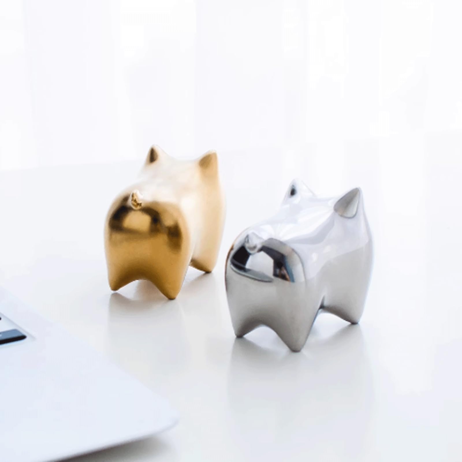 Adorabile Statuetta di Mini Gatto Figurine di Gatto in Ceramica Oro e Argento Simpatici Regali di Compleanno Figurine Come Set di sculture di Animali