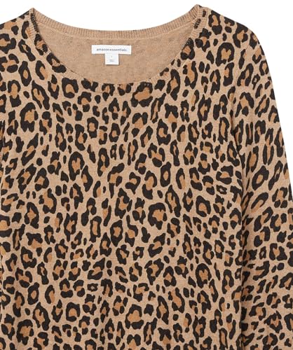 Amazon Essentials Damen Leichter, Langärmeliger Pullover Mit Rundhalsausschnitt (Erhältlich in Übergröße), Kamelbraun Gepard, L