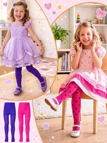 Image of Fourluoo Girls Tights Colorful Pantyhose Soft Thigh High Sock Jacquard Seamless Dance Legging Flower Girl Sock for 4-12 Years