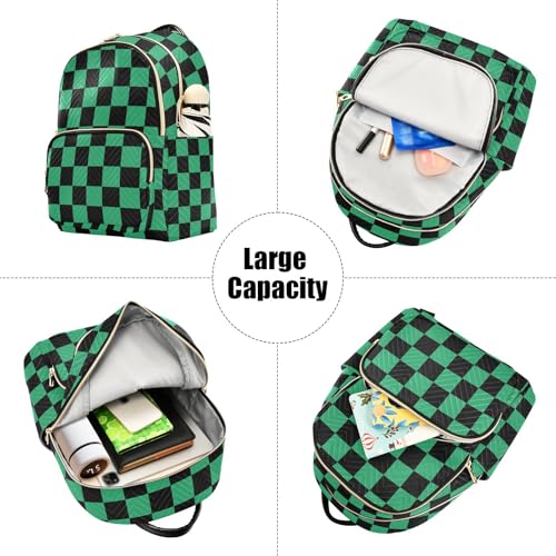 Image of ALAZA Black Green Checkered Plaid Women Backpack Purse Ladies Fashion Shoulder Bag Daypack Travel Bag 10L