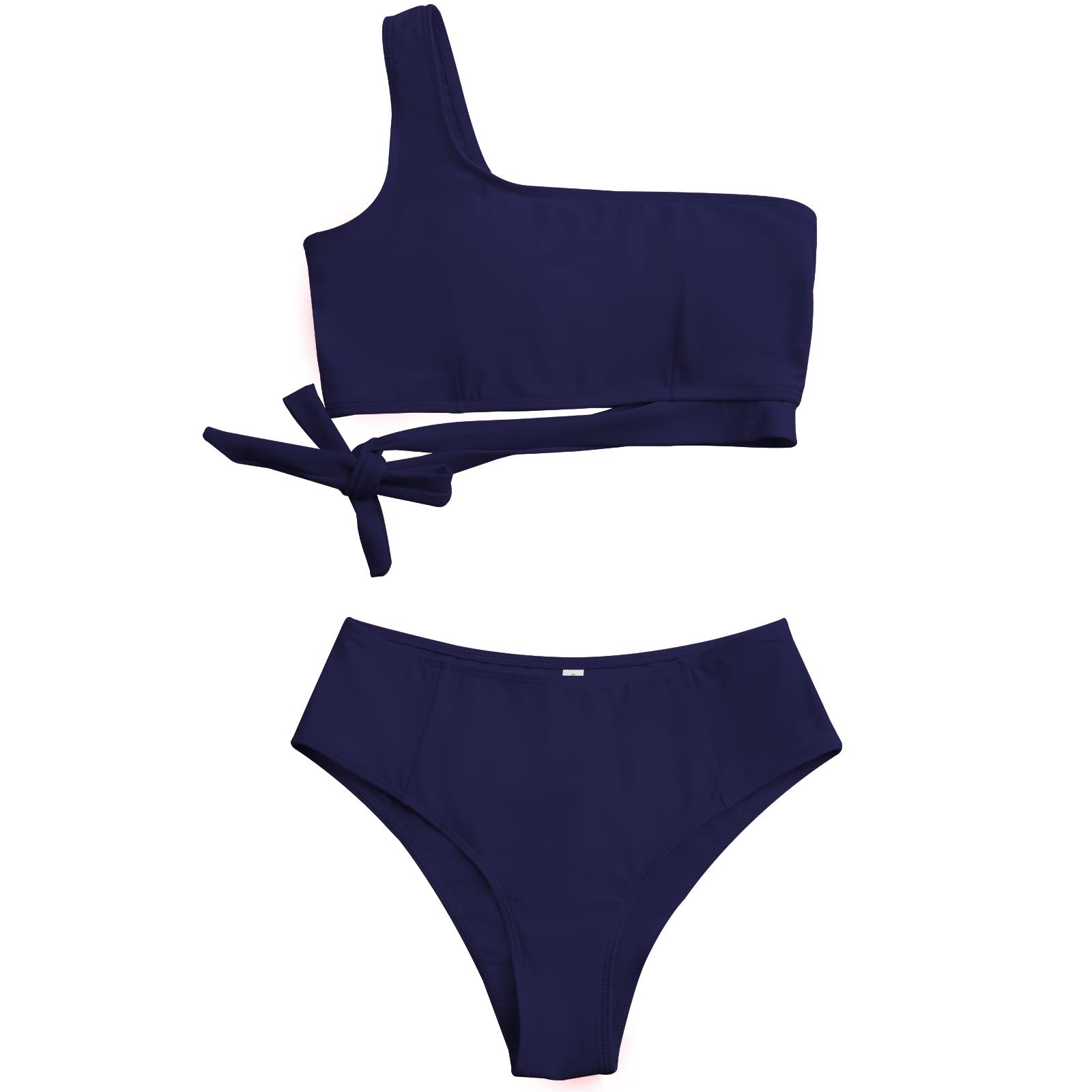Damski zestaw bikini z wysokim stanem, dwuczęściowy kostium kąpielowy, na jedno ramię, moda kąpielowa