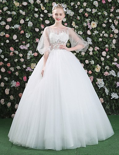 Heart\u0026M Da principessa Vestito da sposa - Moderno Traforato Lungo Con  decorazione gioiello Di pizzo Tulle con Perline Di pizzo , white , us 20w  uk 24 eu 50 : Amazon.it: Abbigliamento