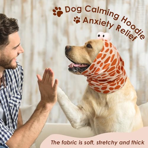 Image of SAWMONG Dog Calming Hoodie with Ear Covers for Noise, Fireworks & Anxiety Relief, No Shake Ear Wraps, Dog Ear Muffs & Protector, Pet Grooming and Force Drying, Giraffe, Medium