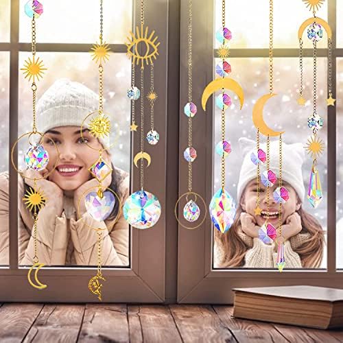 WDAFLG Pack of 7 Crystal Suncatchers, Colorful Crystal Sun Catchers Rainbow Maker Hanging Sun Catcher with Chain Pendant Ornament Crystal Balls for Window Garden Car Home Wedding Decoration