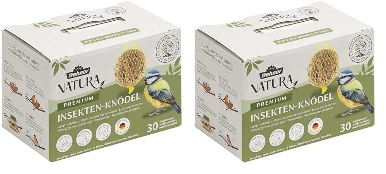 Dehner Natura Premium Meisenknödel mit Netz, Insektenknödel, ganzjähriges Wildvogelfutter proteinreich/energiereich, 30 Stück je 90 g (2.7 kg), Karton aus FSC-zertifizierter Produktion