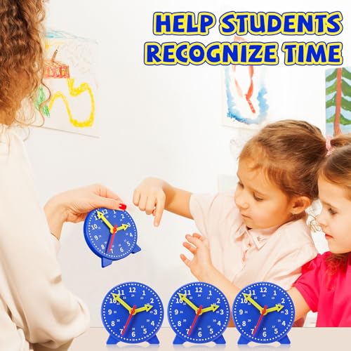 Image of Batiyeer 24 Pcs Teaching Clock Kit for Kids to Tell Time Teaching Mini Geared Clock for Kids Basic Math Development Teacher and Classroom Supplies, 4 Inch (Dark Blue)