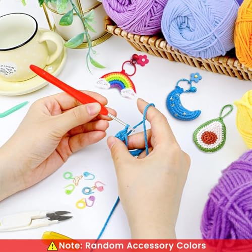 Image of MGNLR Crochet Kit for Beginners Adults with Yarn Set, DIY Tools, Hook & Needle Set, Flower Making, Embroidery & Craft Kit with Tool Bag Home Essential Accessories (Pink 107 Pcs)
