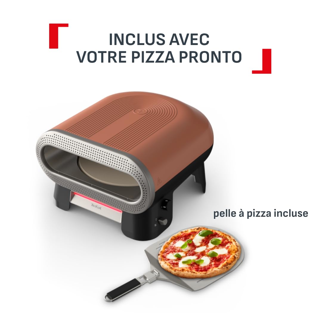 Tefal Pizza Pronto Four à Pizza Électrique d'Extérieur 2600W avec Pierre Rotative Automatique Cuisson 3 minutes Pizza 30 cm Multifonctions Jusqu'à 400°C 4 Températures Pelle à Pizza Incluse JM600TE0
