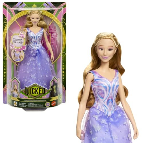 Mattel Universal Pictures Wicked: For Good Glinda Muñeca cantarina con Ropa de Quita y pon, Inspirada en la película, Canta “For Good” en inglés, JFM10