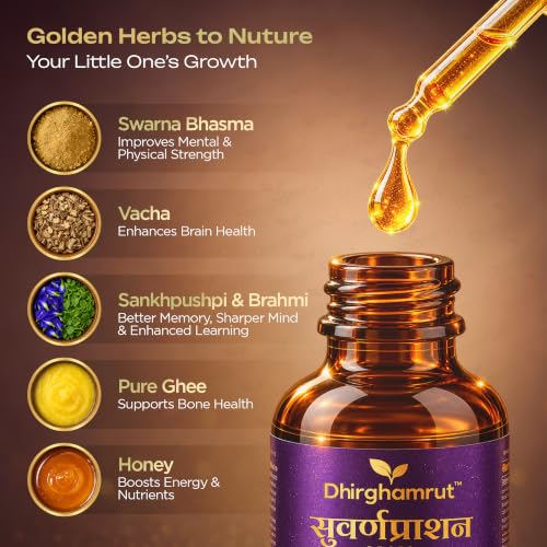 Image of Suvarna Prashan Drops with 24K Gold - Ayurvedic Immunity Support for Kids - Swarna Bhasma, Brahmi & Shankhpushpi - (30ml, Pack of 1)