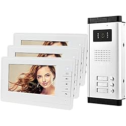 Videoportero 3 Viviendas HFeng 7 '' Intercom videoportero Sistema de sistema 700TVL Visión nocturna Cámara exterior Timbre para 3 apartamentos, 1 cámara + 3 monitores