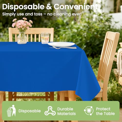 Image of LANLISA 4 Pack Blue Plastic Tablecloth, 54 x 108 Inch Rectangle Table Cloth Disposable, Patriotic Decorations, Veterans Day Tablecloths, Plastic Cover