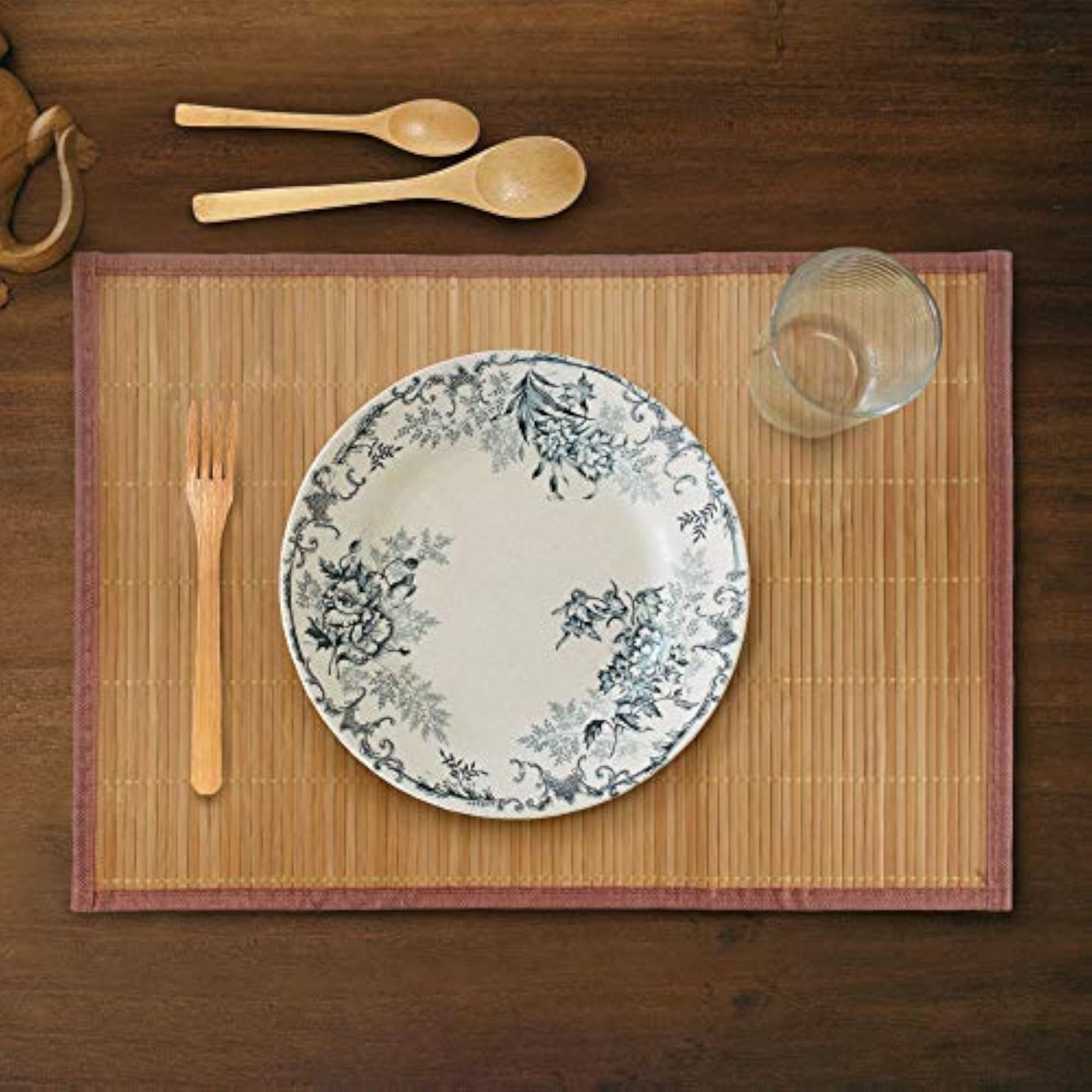 Bamboo Slat Placemat Set, 4pc, Carbonized Brown