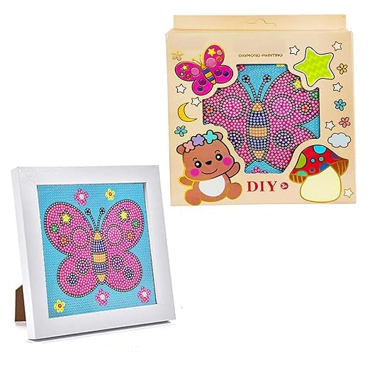 Taufa Villa Diamond Painting Kit for Kids with Frame & Tools - 17 X 17 Cm 5D Cartoon Set, DIY Art & Craft Materials (Butterfly)-image-40