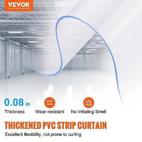 Image of VEVOR Plastic Curtain, 4ft Width x 8ft Height Plastic Strip Curtain, Clear PVC Freezer Curtain, 0.08in Thickness Plastic Door Strip w /Over 50% Overlap for Walk-in Freezers, Warehouse and Clean Rooms