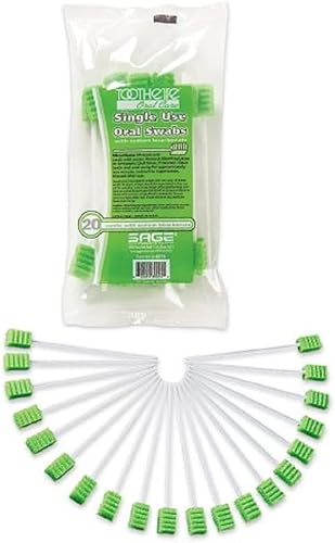 Stryker - Sage Toothette Plus Hisopos orales de un solo uso - con bicarbonato de sodio - Bolsa de 20 hisopos - Hisopos dentales desechables con