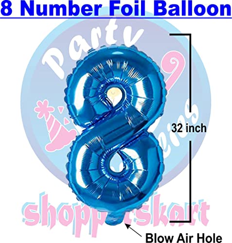 Image of Blue 32 Inches 8 Numbers Shape Large Big Foil Helium Balloons For Party Decorations In Happy Birthday Anniversary Office Items Materials Set Pack, Pack Of 1
