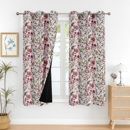 Image of Cloth Fusion Printed 100% Blackout Window Curtains 5 Feet Long Set of 2, Room Darkening Parda with Stainless Steel Grommets for Home Decor (5x4.5 Feet, Ivory Dream)