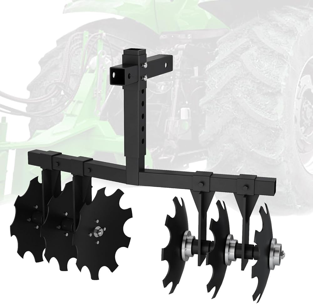Herse à disque de largeur avec support de récepteur universel, charrue à disque de coupe avec hauteur réglable, tire derrière la motoculteur, herse à charrue pour VTT, UTV, N