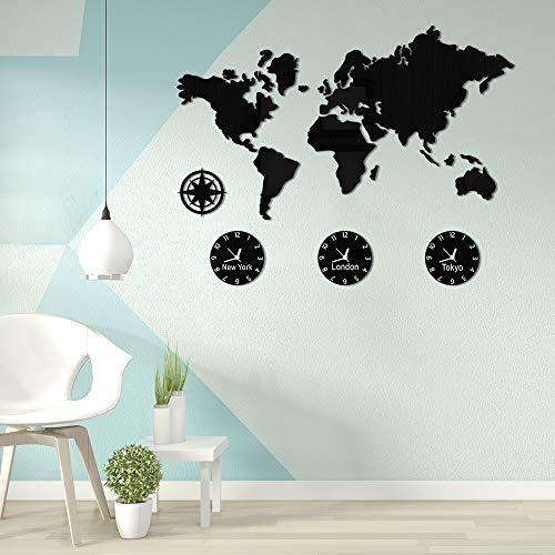 The Geeky Days World Map Large Wall Clock Personalized City Time Zone Battery Operated Silent Non Ticking Wall Watch Office Geographic Wall Art Decor thumb #7