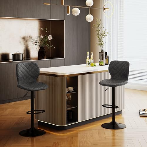 Goeurvant Barhocker 2er Set Barstuhl Höhenverstellbar mit Lehne & Fußstütze – 360°Drehbar PU Leder Gepolstert Barstühle mit Metallgestell für Küche Theke Esszimmer Wohnzimmer,Schwarz