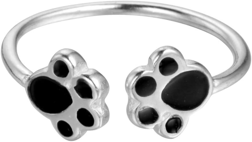 QIANDI Ladies Rings Lovely Double Puppy Dog Paw 925 Sterling Silver Open Ring for Women Girls