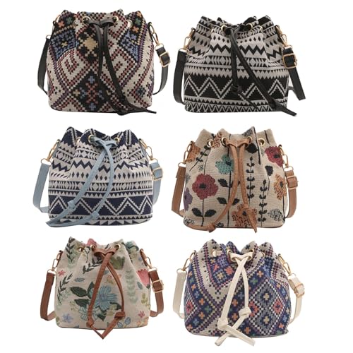 Fashion Drawstring Crossbody Bag For Women Girl Bucket Bag Canvas Shoulder Bag Female Ethnic Styles Messengers Bag4