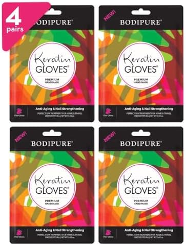 Bodipure Hand Mask Premium 4pk, K-Beauty Keratin, Deep Moisture, Nail Care