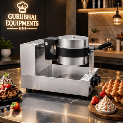 Image of Round Rotating Waffle Machine, Commercial Electric Belgian Waffle Maker, Rotary Waffle Baker for Cafe Bakery Restaurant