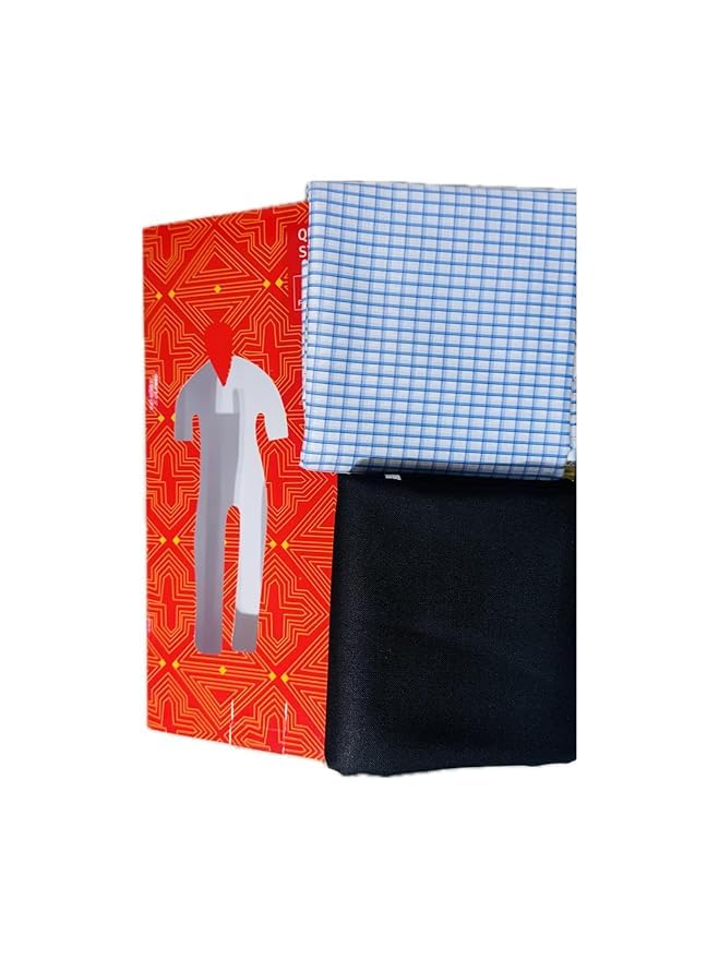 Pant Shirt Solid Combo Box (blue Pant-Blue Check Shirt) Unstitched, Free Size