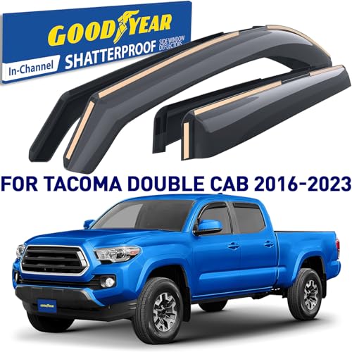 Goodyear Bruchsichere Innenkanal-Fensterabweiser für LKWs, Toyota Tacoma 2016–2023, Doppelkabine, Regenschutz, Fenstervisiere… – Ansicht 2