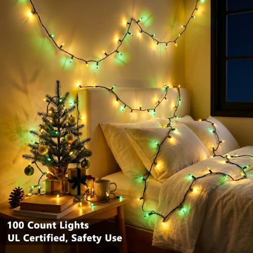 Image of BrizLabs Christmas Lights, 19.7ft 100 Count Yellow & Green String Lights, Connectable Incandescent Mini Light, 120V UL Certified Light String for Indoor Outdoor St. Patrick's Day Xmas Tree Party Decor
