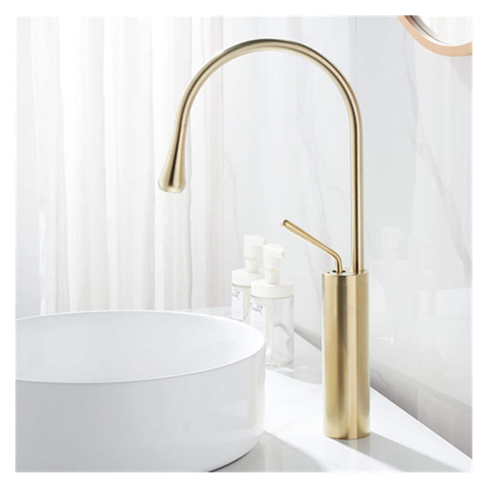 Robinet de salle de bain haut anti-éclaboussure mitigeur laiton or