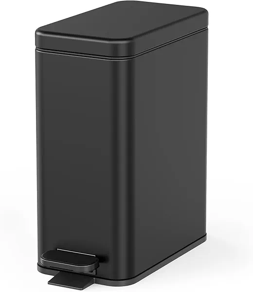 Cesun Bathroom Trash Can with Lid, 2.6 Gallon Small Black Bathroom Garbage Can Soft Close, Stainless Steel Waste Basket with Step Pedal for Bedroom, Laundry Room, Living Room, Home Office, Toilet, RV