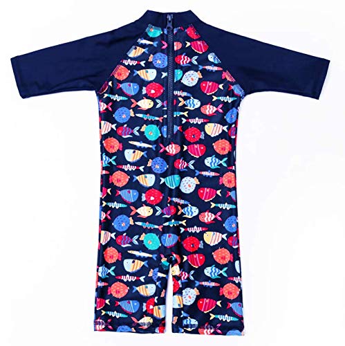 Aschlop Baby Boy UPF50+ Sunsuit Kids UV Sun Protection S/S One-Piece Zipper Swimsuit (DCFish, 24-36M)