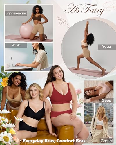 Image of As Fairy Womens Soft Comfortable No Underwire Bras V Neck Seamless Push Up Bralettes Full Coverage Tshirt Brassiere