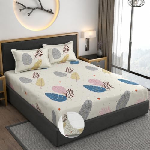 Image of Vaini Premium Heavy Cotton Elastic Fitted Bedsheets with 2 King Size Pillow Covers || Double Bed with All Around Elastic 350 (Colorfull Wings, 72x78 Inch King Fitted)