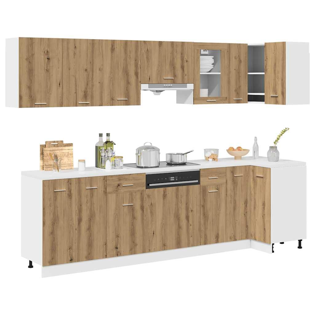 Set di 11 mobili da cucina Lyon Artisan in legno di rovere con molto spazio per cucina, pensili, dispense, credenza, cassettiera, ripiano, piano di lavoro