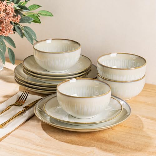 LERATIO Ceramic Dinnerware Sets for 4,Porcelain Plates and Bowls ...