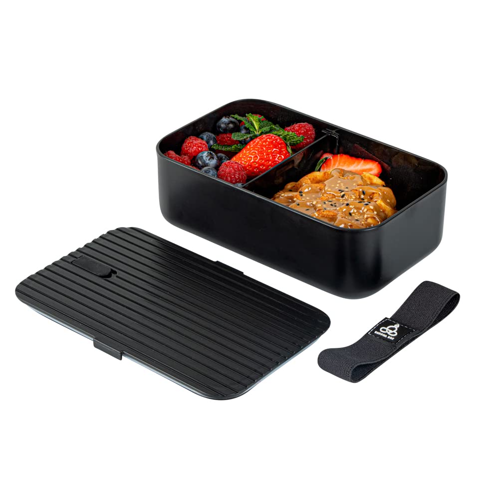 Restaurantware-Bento Tek 7.5 x 4.7 x 2.5 Inch Bento Box For Adults, 1 Reusable Adult Lunch Box - Food-Grade, Dishwashable, Black Plastic Microwavable Container, With Black Lid, Leakproof