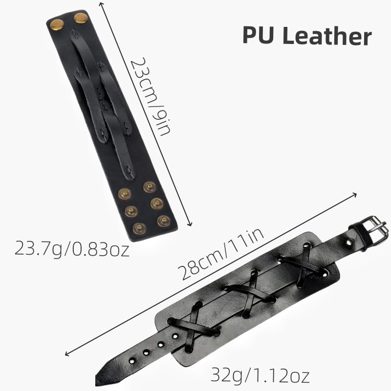 Punk Leather Cuff Bracelet, 2PCS Vintage Braided Leather Wristband for Men Women - Image 2