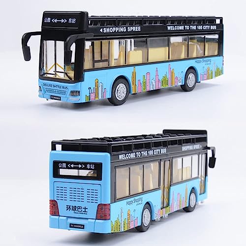 Image of Diecast Metal Alloy London Long Bus Double Decker Sightseeing Bus Light & Music Open Door Collection Bus Toys for Boy Kids, Multi