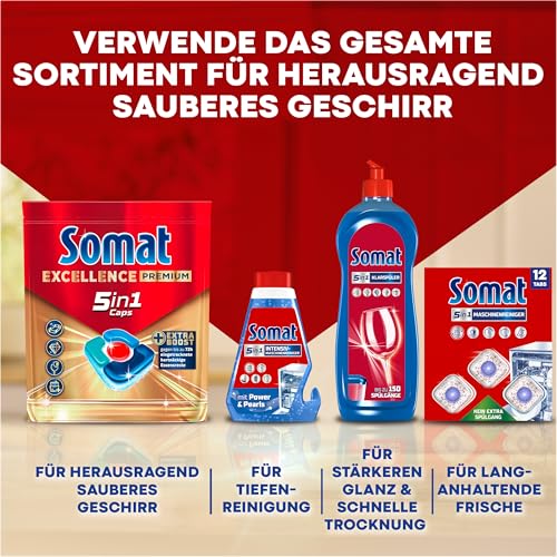 Somat 5in1 Maschinenreiniger (12 Spülgänge), Anti-Kalk Spülmaschinenreiniger für monatlichen Gebrauch, Reinigungs-Tabs für die Spülmaschine für längere Lebensdauer, ohne extra Spülgang 5